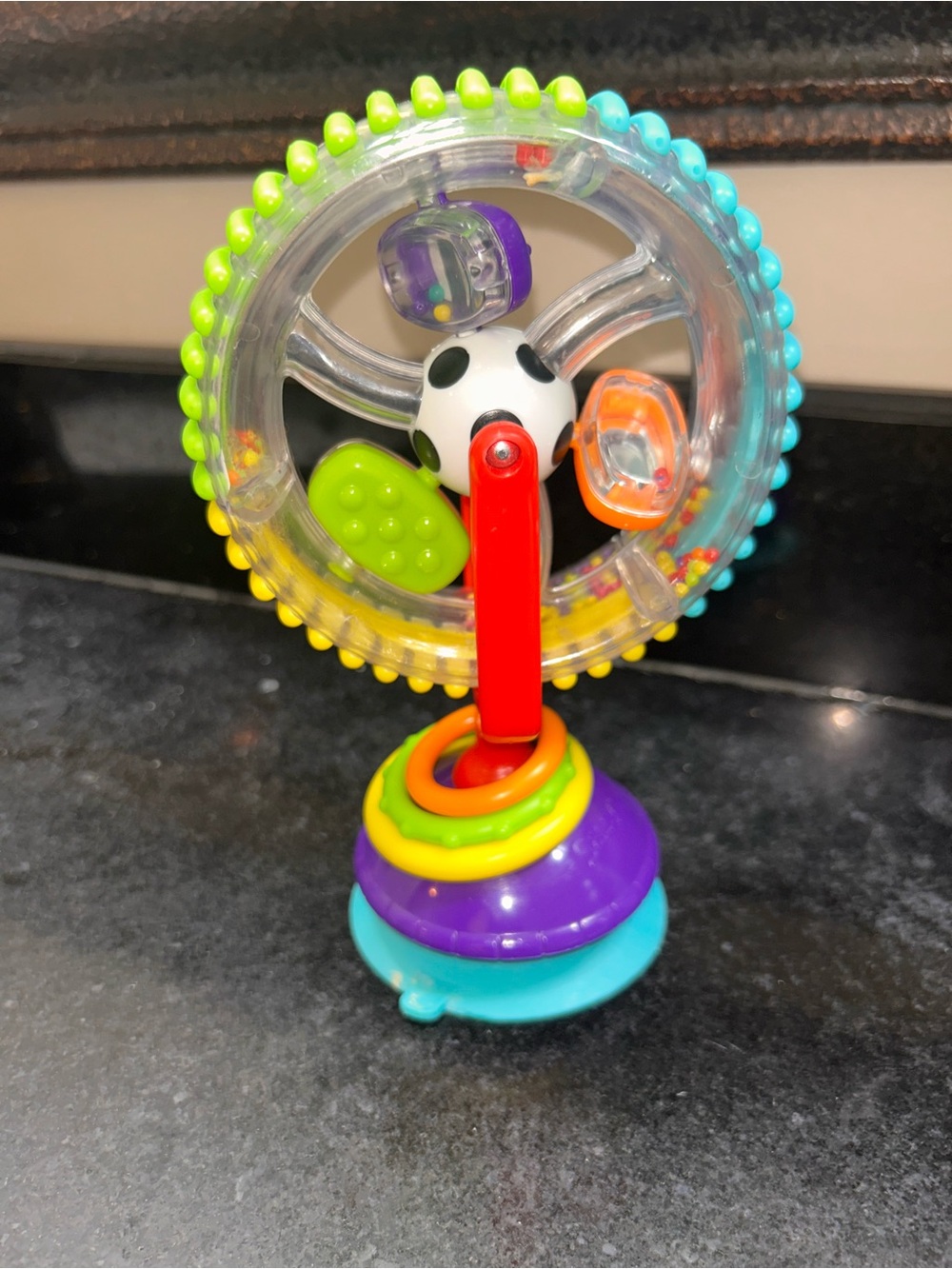 Sassy spin toy, rattle that suctions to table